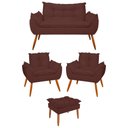 Ver imagem 1 de Kit 02 Poltronas + Sofá 2 Lugares com Puff Opala Balaqui Cor:marrom
