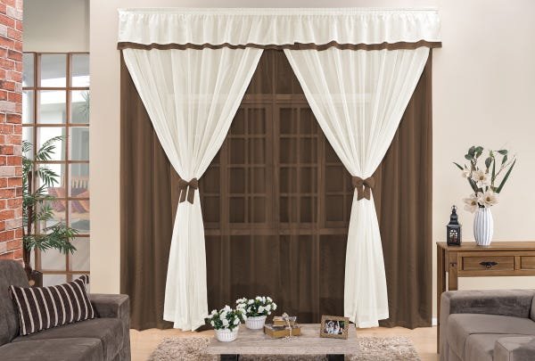 Cortina para Quarto Inteira Voal na Cor Tabaco 2,00m x 1,70m para Trilho Comum Mara - 1