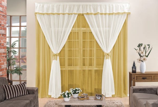 Cortina para Quarto Inteira Voal na Cor Mostarda 2,00m x 1,70m para Trilho Comum Mara - 1
