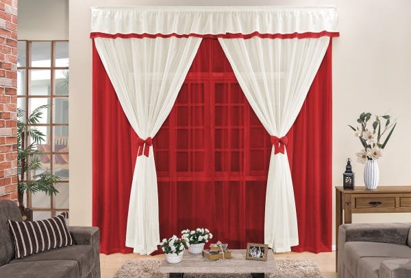 Cortina para Quarto Inteira Voal na Cor Vermelho 3,00m x 2,80m para Trilho Comum Mara - 1