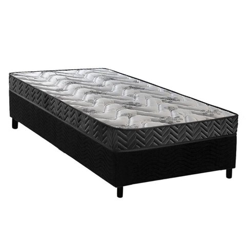 Conjunto Box Solteiro: Colchão Espuma Paropas D45 Pasquale Wave Black + Base Crc Suede Black (