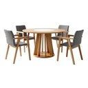 Ver imagem 2 de Conjunto Sala de Jantar 4 Lugares Redonda com Prata Giratório Mesa e Cadeira Flora Marrom/Cinamomo/Off White/Linho