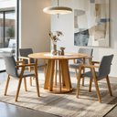 Ver imagem 1 de Conjunto Sala de Jantar 4 Lugares Redonda com Prata Giratório Mesa e Cadeira Flora Marrom/Cinamomo/Off White/Linho
