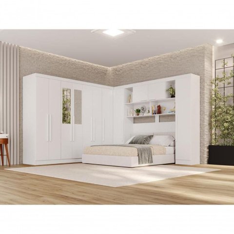 Guarda Roupa Casal Modulado de Canto 11 Portas de Bater 2 Gavetas MDP Branco Multimóveis