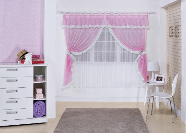Cortina para Quarto de Criança na Cor Rosa 3,00m x 2,80m Inteira Voal para Varão Nina - 1