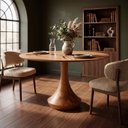 Ver imagem 3 de Mesa Redonda Mahal 6 Lugares Base Madeira Maciça Tampo com Lâmina Natural 140 cm Cor Castanho