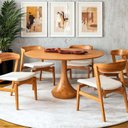 Ver imagem 1 de Mesa Redonda Mahal 6 Lugares Base Madeira Maciça Tampo com Lâmina Natural 140 cm Cor Castanho
