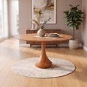 Ver imagem 4 de Mesa Redonda Mahal 6 Lugares Base Madeira Maciça Tampo com Lâmina Natural 140 cm Cor Castanho