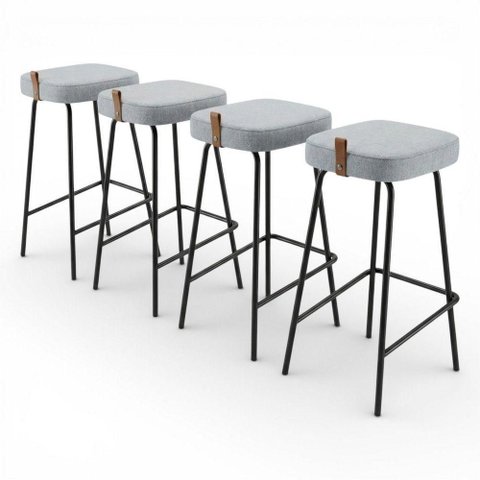 Kit 04 Banquetas Altas Cozinha e Área Gourmet Vik Estofada Linho Cinza - Desk Design