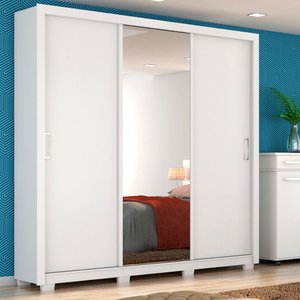 Guarda Roupa Casal 3 Portas com Espelho e 2 Gavetas Residence - Branco
