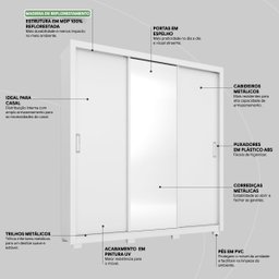 Guarda Roupa Casal 3 Portas com Espelho e 2 Gavetas Residence - Branco - 5 Guarda Roupa Casal 3 Portas com Espelho e 2 Gavetas Residence - Branco - 5