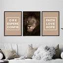 Ver imagem 1 de Kit 3 Quadros Leão Ore Espere Confie 33x24cm - com vidro:Madeira branca