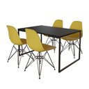 Ver imagem 6 de Mesa Industrial Base Ferro Preto 137x90 Tampo Preto 4 Cadeiras Eiffel Ferro Preto Assento Amarelo