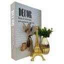 Ver imagem 1 de Decoração sala livro fake + vaso dourado + torre Eiffel