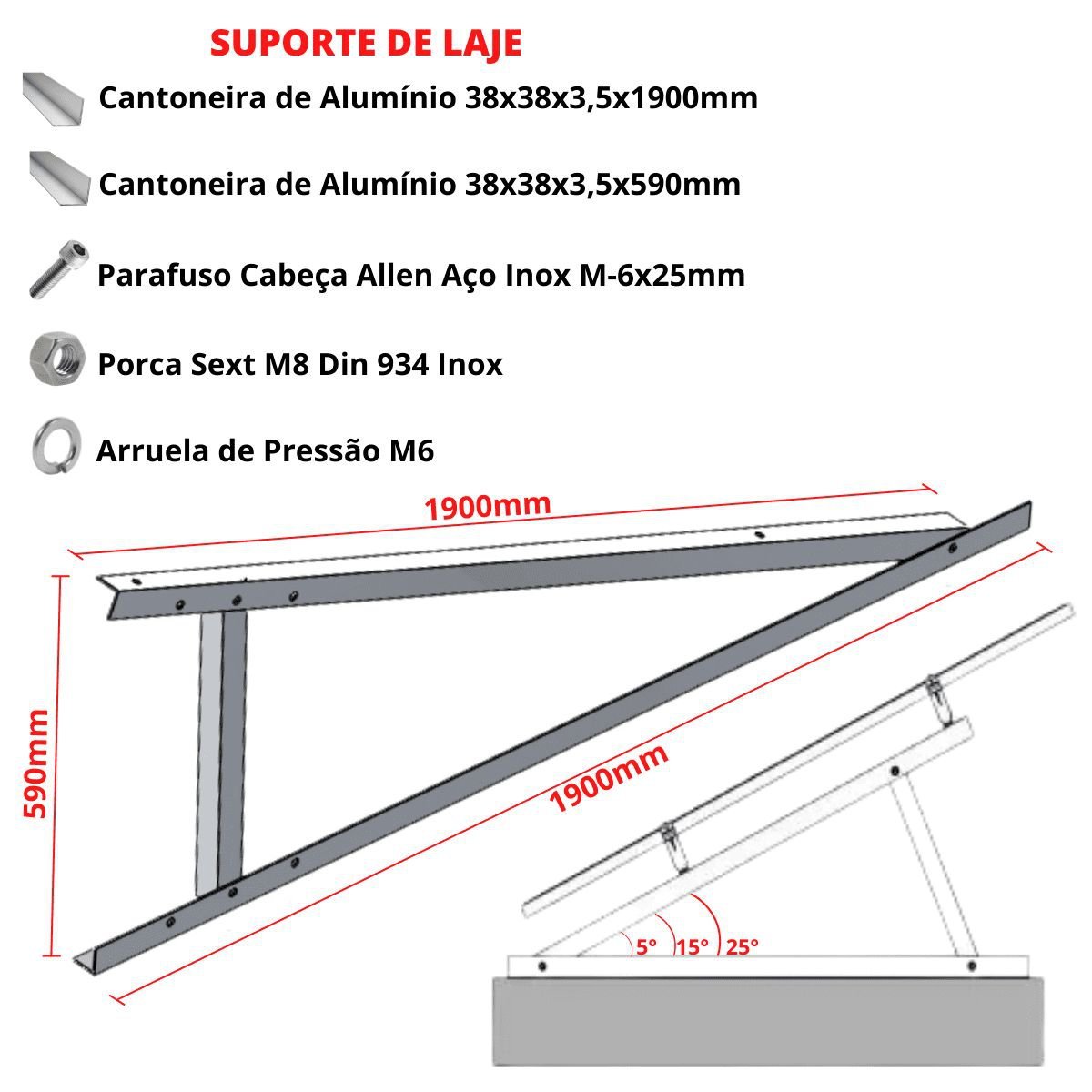 Cavalete Estrutura Suporte de Laje Para Placa Painel Solar Alumínio e Inox | Perfil Master - 2