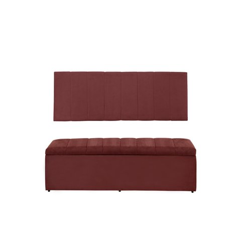 Kit Cabeceira e Calçadeira Vitoria 100 cm Suede Vermelho