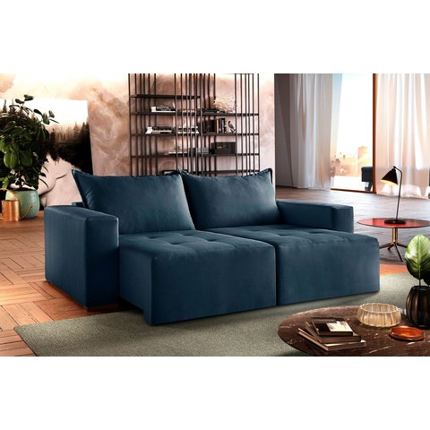 Sofá Retrátil Urano Azul Bic 1,90cm Almofadas Soltas