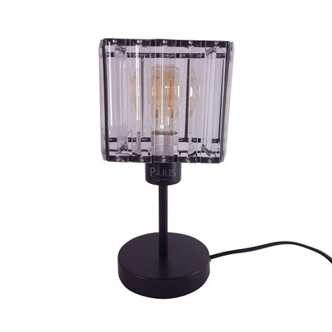 Luminária de Mesa Abajur Quadrado Preto com Vidro 30cm 1E27 PARIS LUZ