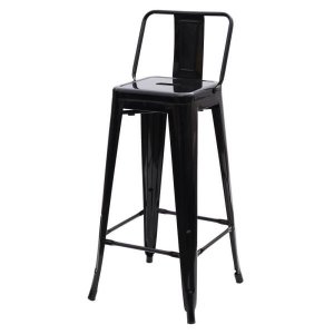 Banqueta Alta Para Cozinha Americana Bancada Bar Tolix Iron Industrial Com Encosto Preto