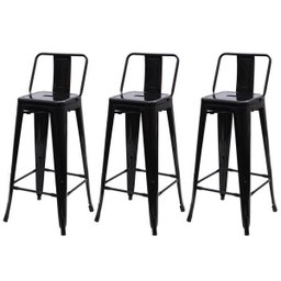 Kit 3 Banquetas Alta Para Cozinha Americana Bancada Bar Tolix Iron Industrial Com Encosto - Preto - 1