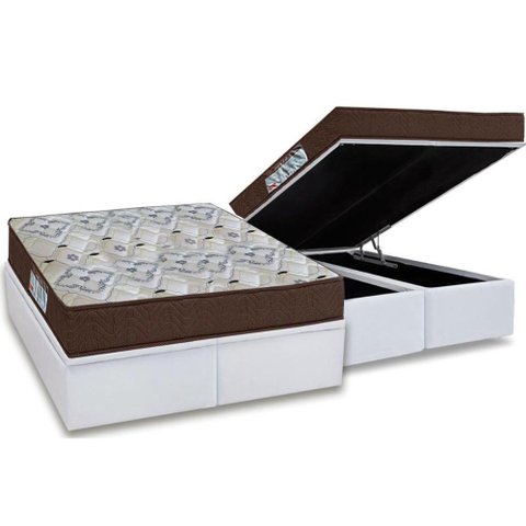 Cama Box Baú Queen: Colchão Ortopédico Ortobom D45 / Ep Iso 150 Mega Firme + Base White(158x198)