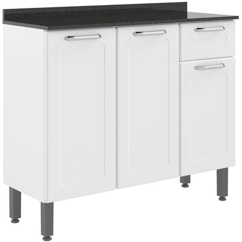 Armário Balcão de Cozinha com Tampo 3 Portas 1 Gaveta Branco Rosana