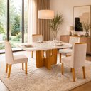 Ver imagem 1 de Conjunto de Jantar Olivia 4 Lugares Tampo MDF Cadeiras Bege 130cm Bom Pastor