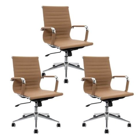Conjunto 3 Cadeiras Diretor Boston Giratória com Regulagem de Altura À Gás Esteirinha Caramelo