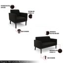 Ver imagem 3 de Conjunto Poltrona e Namoradeira Decorativa Isabella Pés Fixo em Madeira Preto Suede Preto G19 - Gran