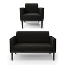 Ver imagem 2 de Conjunto Poltrona e Namoradeira Decorativa Isabella Pés Fixo em Madeira Preto Suede Preto G19 - Gran