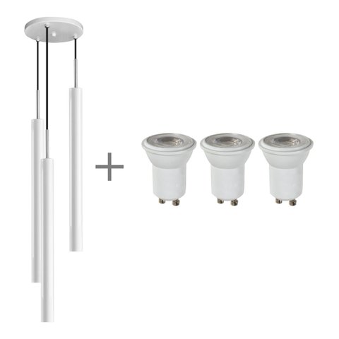 Pendente Tubo Triplo Alumínio Branco + 3 LED Mr11 br. quente St1699