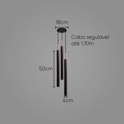 Pendente Tubo Triplo Alumínio Preto para Lâmpada Mr11 St1699 - 2