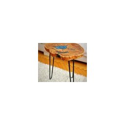 Mesa de Canto Luxo Rústica em Madeira e Resina Azul - 4 Mesa de Canto Luxo Rústica em Madeira e Resina Azul - 4