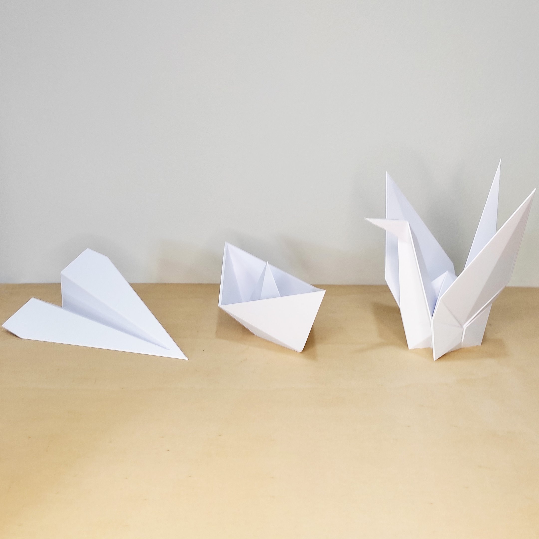 Trio Origami P - Pássaro Tsuru, Avião E Barquinho / Decoração, Origami 3d - Toque 3D:Branco - 2