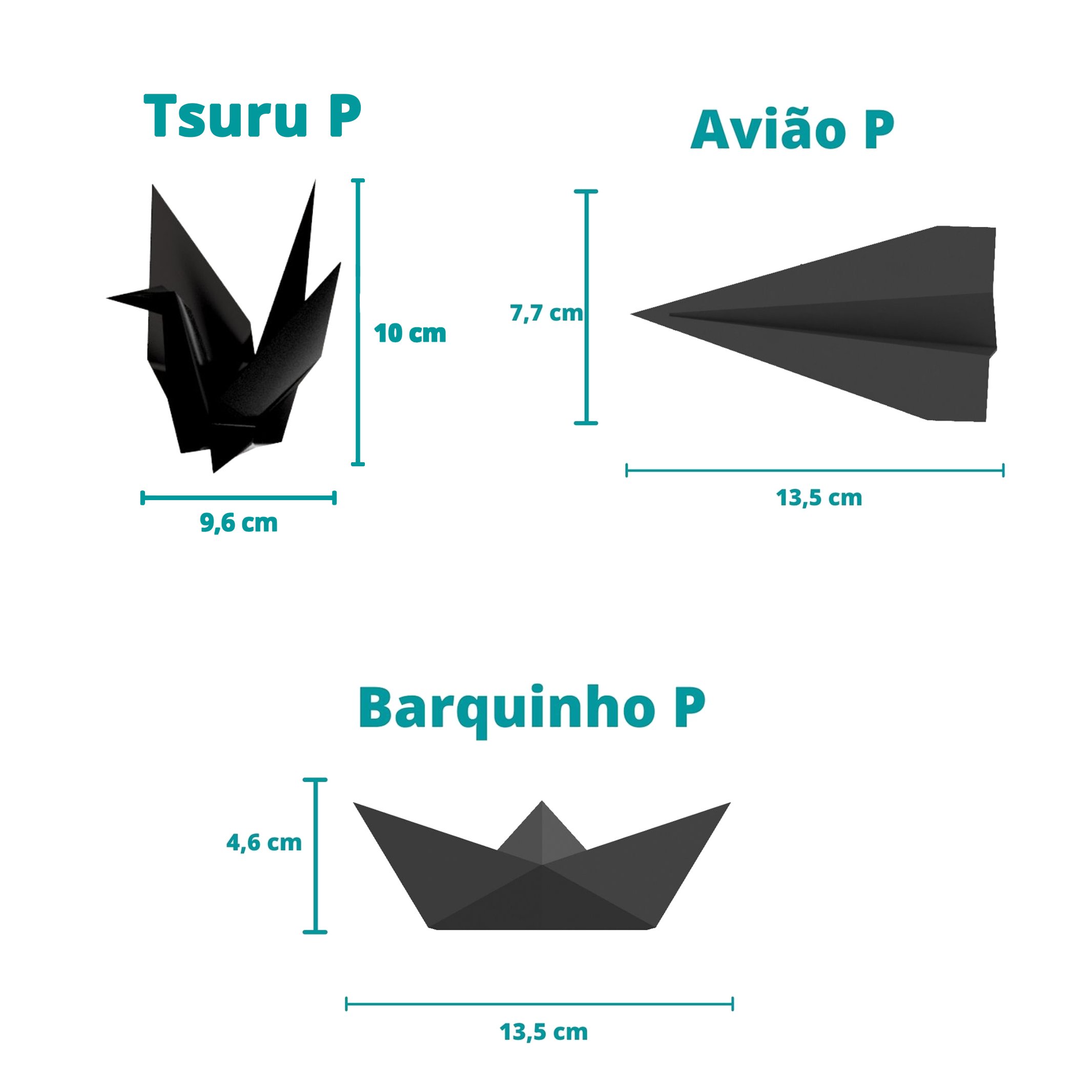 Trio Origami P - Pássaro Tsuru, Avião E Barquinho / Decoração, Origami 3d - Toque 3D:Branco - 3