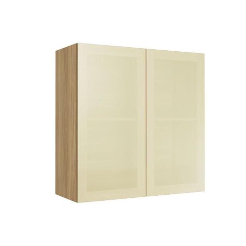 Armário Aéreo Rainha 80cm 2 Portas MDF Porta de Bater Vidro Reflecta Nature Nesher
