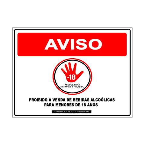 Placa de Proibida a Venda de Bebidas para Menores de 18 Anos 20x25cm Tacolado 05 Unidades