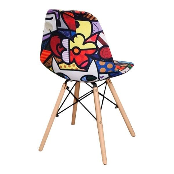 Cadeira Eiffel Eames Base Madeira Sala de Jantar Estampado Romero Brito - 3