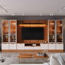 Ver imagem 1 de Estante Home para TV até 75” Noble 360cm com 4 Cristaleiras LED e Portas Reflecta Jequitiba/Off