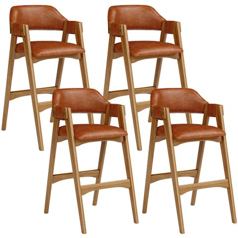 Kit 04 Banquetas Altas para Cozinha Sala de Jantar Bar Suran L02 Couríssimo Camel - Lyam Decor