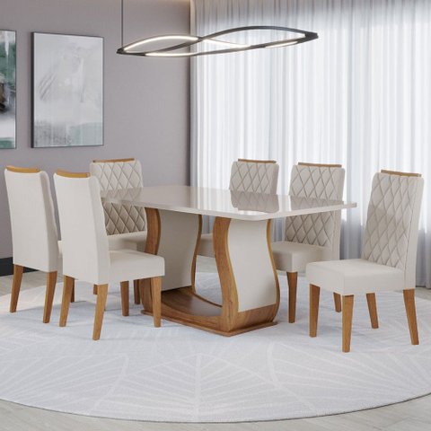 Mesa de Jantar 6 Lugares Lana Mel/blonde/veludo Pastel - Viero Móveis