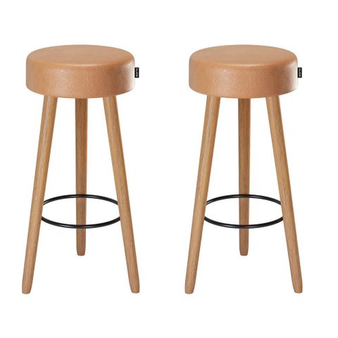 Kit 2 Banquetas Alta 60cm Estofada Corino Amarula Retrô Pé Palito Cozinha Gourmet Balcão Bancada