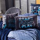 Ver imagem 6 de Kit Cobre Leito Colcha Solteiro Best Player Azul Marinho com Almofadas Estampadas 05 Peças - Dupla F