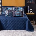 Ver imagem 2 de Kit Cobre Leito Colcha Solteiro Best Player Azul Marinho com Almofadas Estampadas 05 Peças - Dupla F