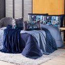 Ver imagem 3 de Kit Cobre Leito Colcha Solteiro Best Player Azul Marinho com Almofadas Estampadas 05 Peças - Dupla F