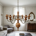 Ver imagem 2 de Lustre Pendente Luminária 6 Bocais Madeira Torneada Sala