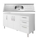 Ver imagem 1 de Balcão Gabinete Nathan com Pia Inox 160cm 3 Portas Branco - Nathy Móveis