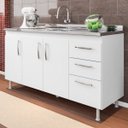 Ver imagem 2 de Balcão Gabinete Nathan com Pia Inox 160cm 3 Portas Branco - Nathy Móveis