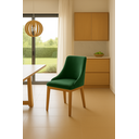 Ver imagem 1 de Kit 6 Cadeiras de Jantar Estofada Elisa Anatômica Veludo Verde Base Madeira Maciça Mel