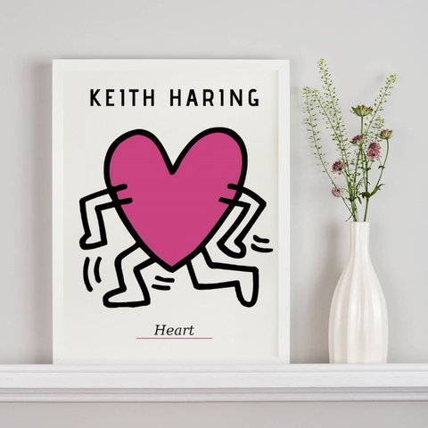 Quadro Keith Haring - The Heart 24x18cm - com Vidro:madeira Branca